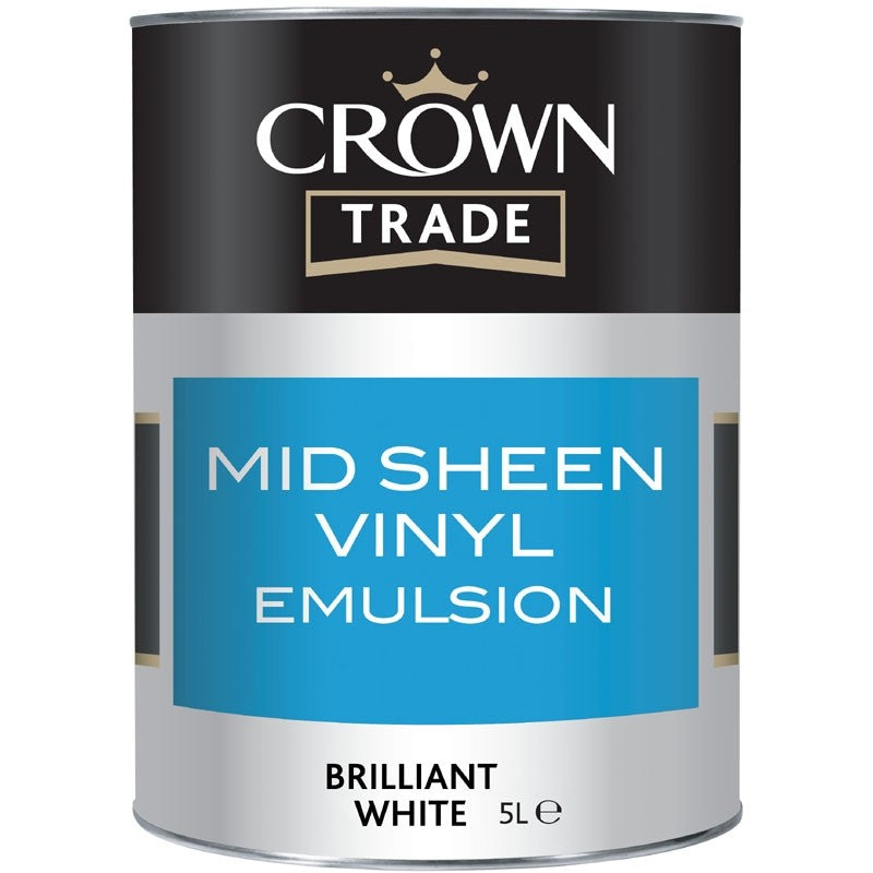 Crown Mid Sheen Vinyl Emulsion Brilliant White 5L