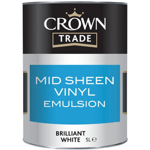 Crown Mid Sheen Vinyl Emulsion Brilliant White 5L - T.O'Higgins Homevalue - Galway
