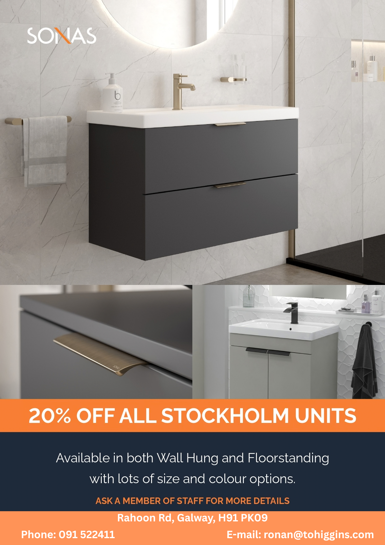 SONAS Stockholm wall-hung bathroom vanity in dark grey