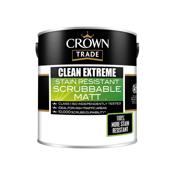 Crown Clean Extreme Stain Resistant Scrubbable Matt White 2.5L - T.O'Higgins Homevalue - Galway