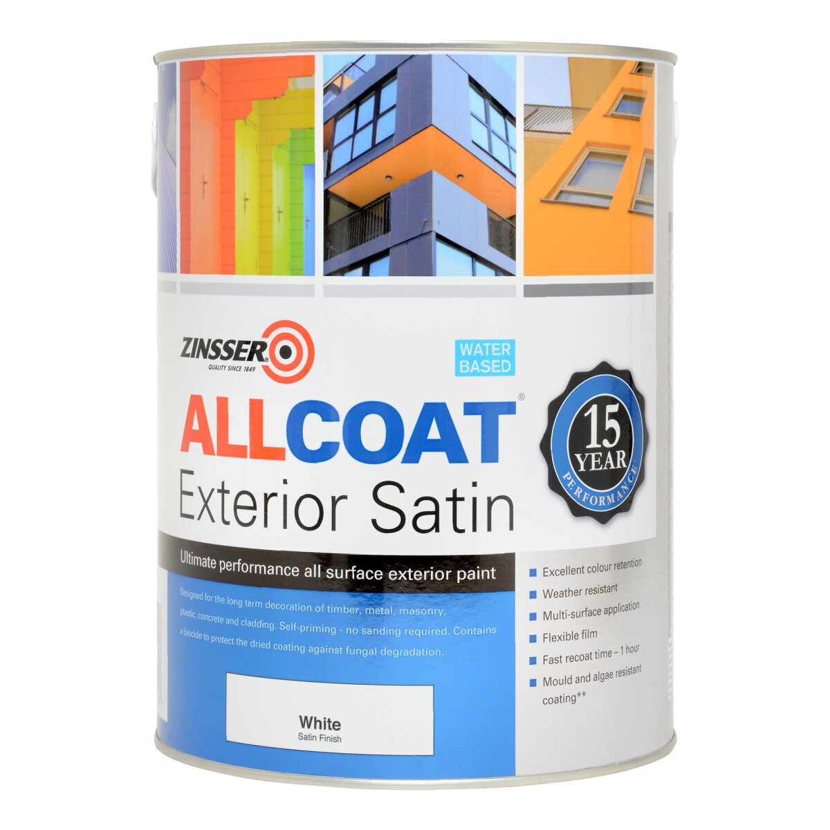 Zinsser All Coat Exterior Satin White 5L T.O'Higgins Homevalue Galway